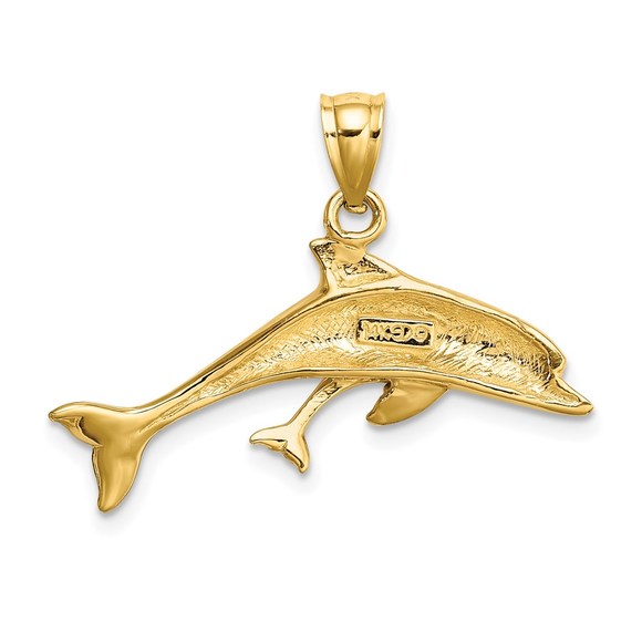 14k Yellow Gold Polished Dolphin Nautical  and Baby Necklace Charm Pendant - Picture 4 of 4